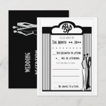 Tuxedo - Art Deco - Black on White RSVP Card