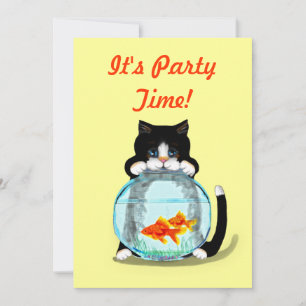 Tuxedo Cat com Convite para Peixes