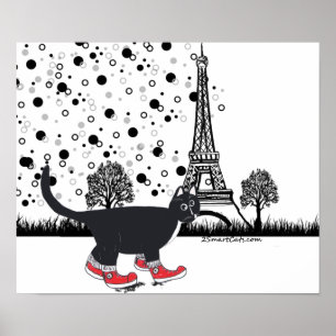 Tuxedo cat em Paris Poster