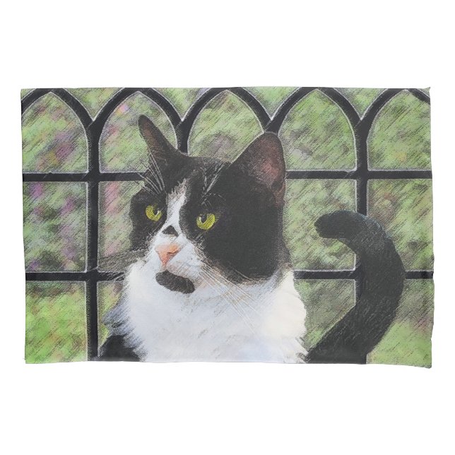 Tuxedo Cat em Pintura de Janela Arte Animal Origin (Frente)