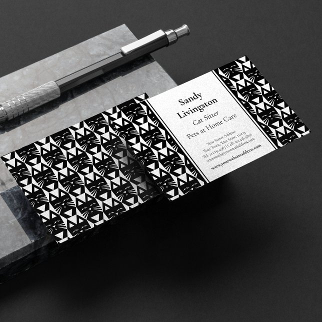 Tuxedo Cat Modern Geométrico Cartão de visita (Criador carregado)