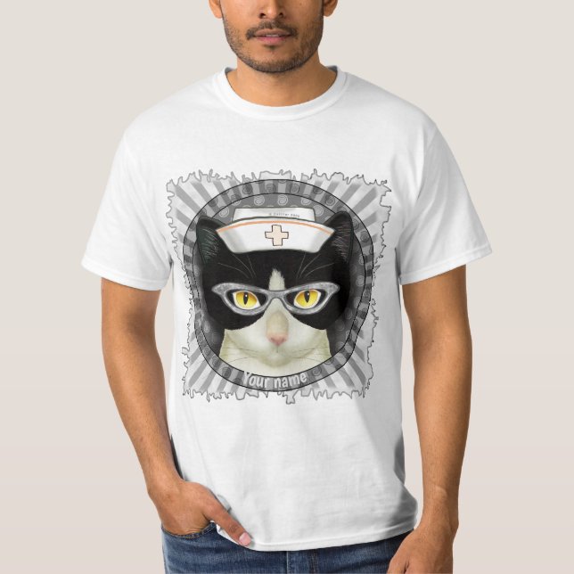 Tuxedo Cat Nurse T-Shirt (Frente)
