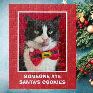 Tuxedo Cat Red Christmas Quebra-cabeça
