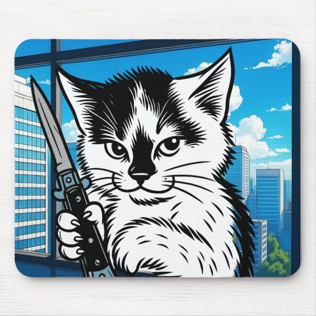 Tuxedo Cat Switchblade Mousepad by Phil Elmore (Frente)
