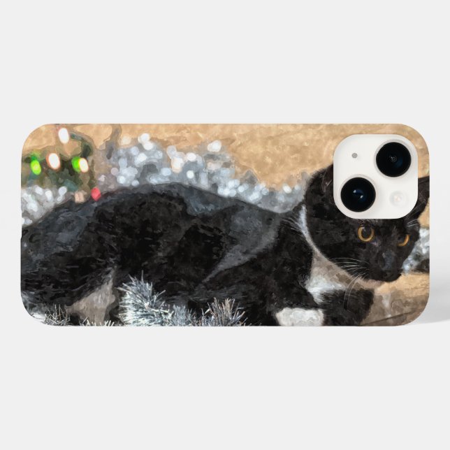 Tuxedo Kitten Tinsel and Lights Painterly (Verso (horizontal))