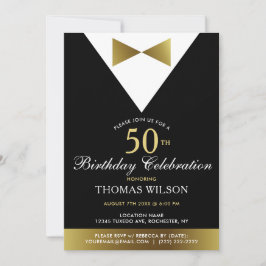 Tuxedo preto e Dourado | Convites de 50º aniversár