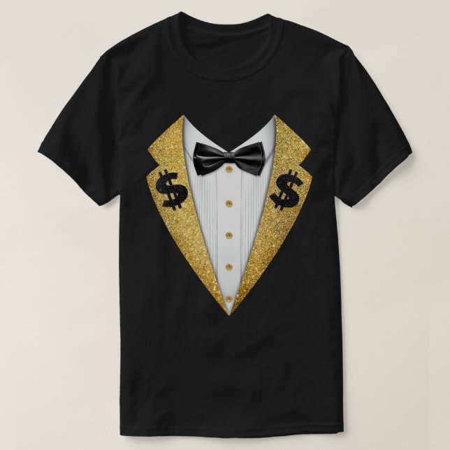 Tuxedo T-Shirt Preto e Dourado (Frente do Design)
