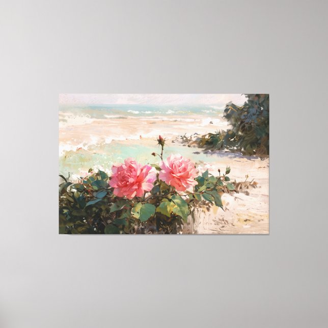 *~* TV2 Pink Beach Rosas Stretch Canvas Print (Frente)
