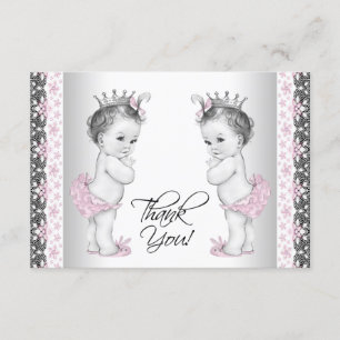 Twin Baby Girl Chá Princesa Obrigado Cartões