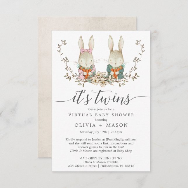 Twin de Convite Virtual para Chás de fraldas do Co (Frente/Verso)