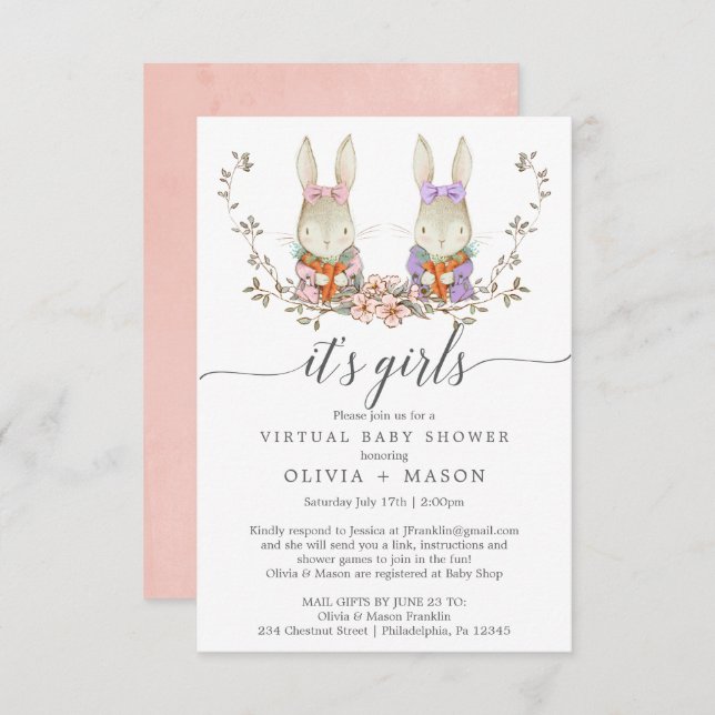 Twin de Convite Virtual para Chás de fraldas do Co (Frente/Verso)