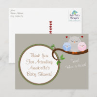 Twin Owls Boy & Girl Obrigado Cartão Postal