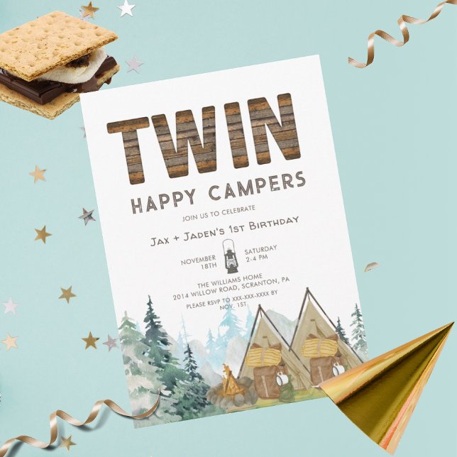 Twiners Rustic One Happy Camper Birthday Convite (Criador carregado)