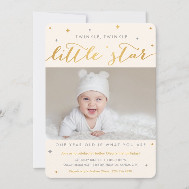 Twinkle Little Star Primeiro Convite de Aniversári (Frente)