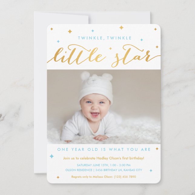 Twinkle Little Star Primeiro Convite de Aniversári (Frente)
