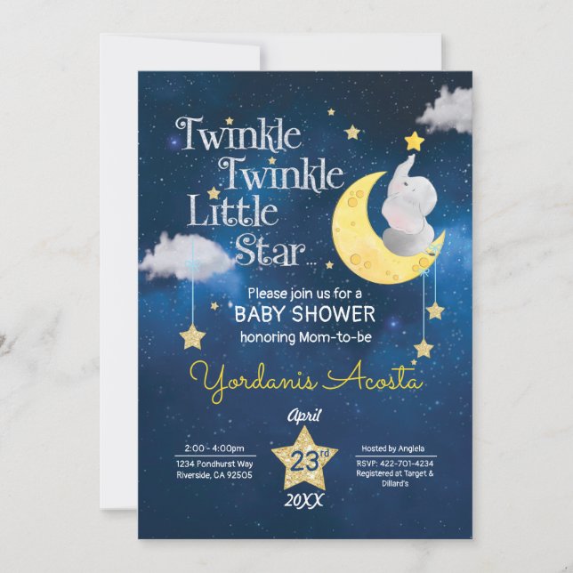 Twinkle Twinkle Convite para chá de fraldas de Peq (Frente)