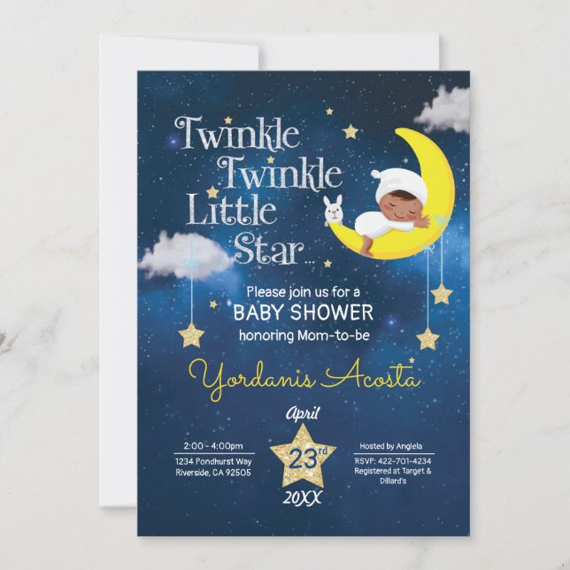 Twinkle Twinkle Convite para chá de fraldas de Peq (Frente)