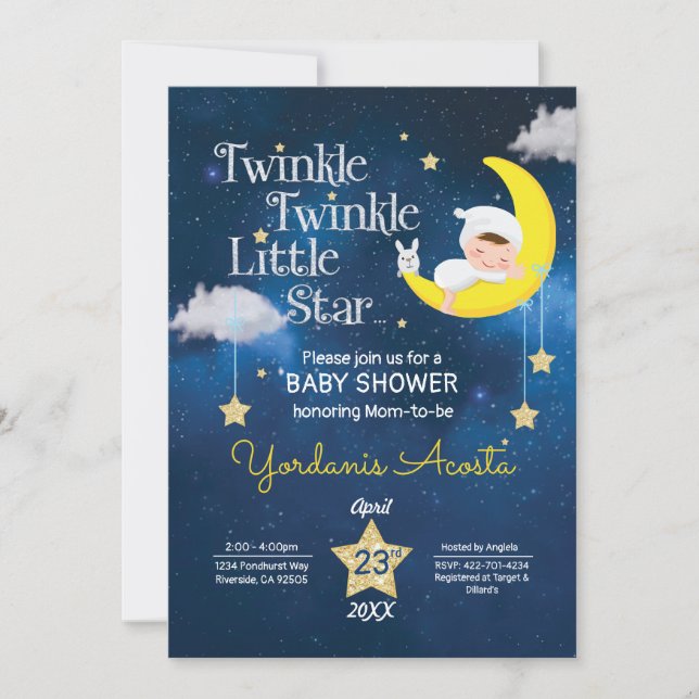 Twinkle Twinkle Convite para chá de fraldas de Peq (Frente)