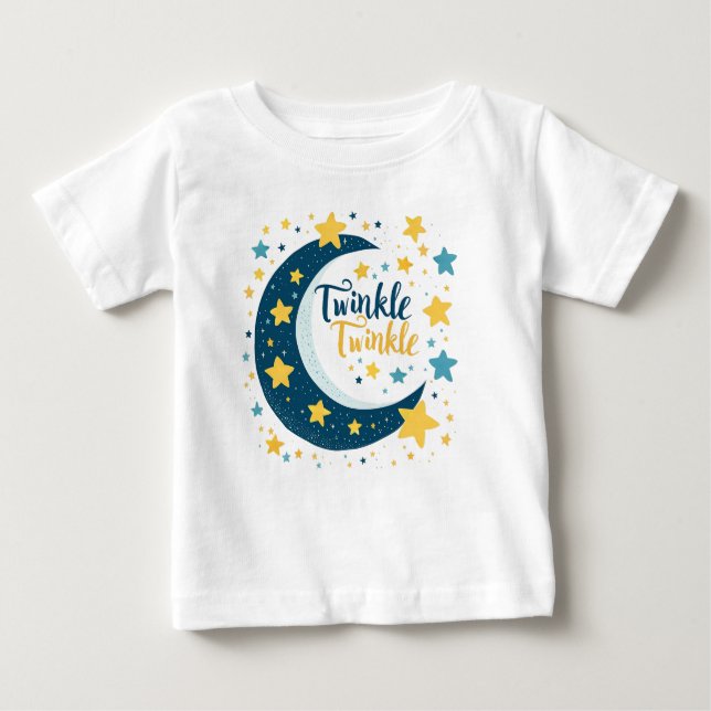 "Twinkle Twinkle" Lua e Stars Bebê T-shirt (Frente)