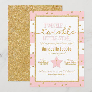 Twinkle Twinkle Rosa e Dourado Convite de Aniversá