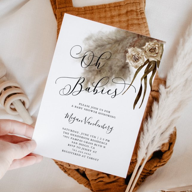 TWINS Boho Pampas Chá de fraldas Convite (Criador carregado)