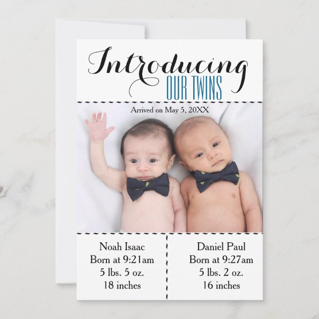 Twins Foto do Anúncio de Nascimento Twin Boys (Frente)