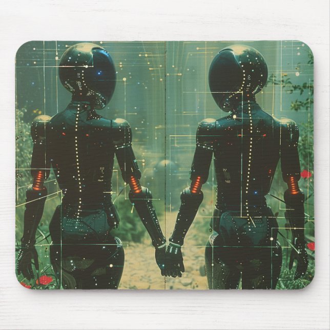 Two Androids Hand-in- Hand Mousepad (Frente)