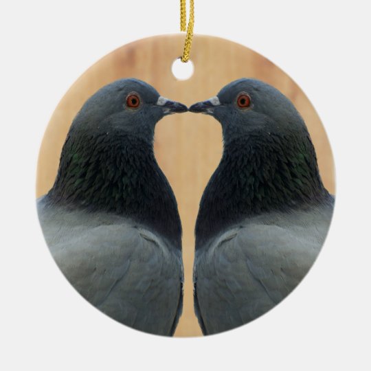 Two Beautiful Pigeons Kissing Ornamento De Cerâmica