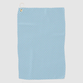 Two views of a light blue towel with a pattern 