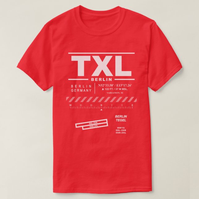 TXL T-Shirt do Aeroporto de Berlim Tegel (Frente do Design)