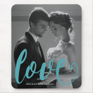Typografia Blue Love Foto e Nome Mousepad