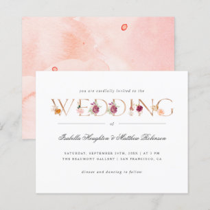 Typografia Dourada Orçamento Burgundy Floral Casam