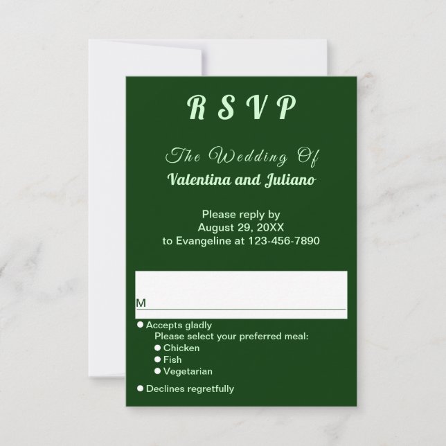 Typography Style Dark Green Portrait Wedding RSVP (Frente)