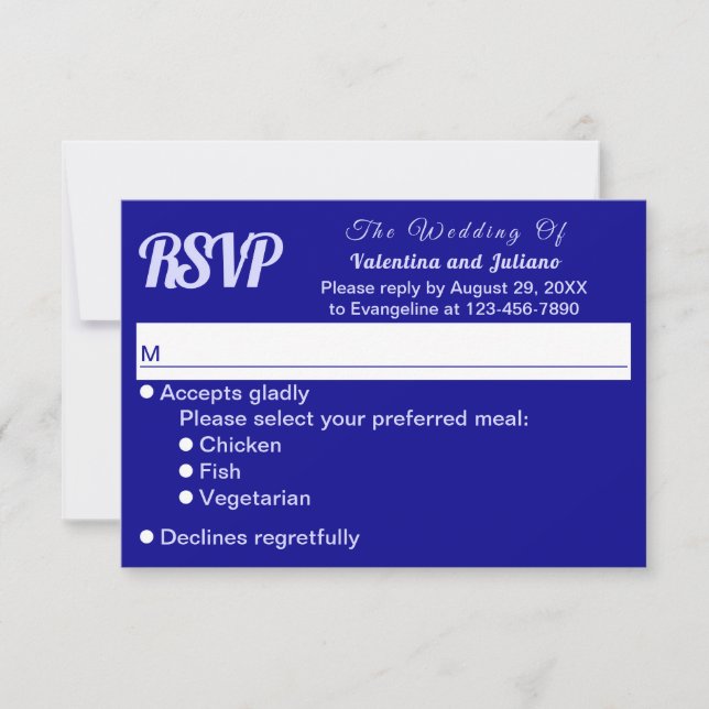 Typography Style Minimalist Dark Blue Wedding RSVP (Frente)