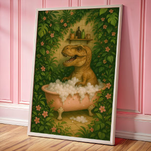 Tyrannosaurus In Bath Tub Wall Art Poster