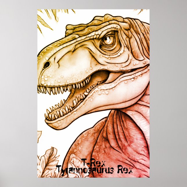 Tyrannosaurus Rex Dinosaur on Bedroom Wall Poster (Frente)