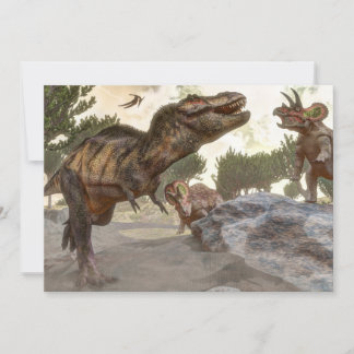 Tyrannosaurus rex escapando do ataque aos tricerat