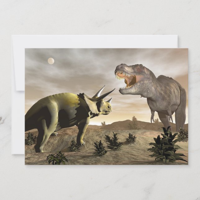 Tyrannosaurus rugindo em triceratops - renderizaçã (Frente)