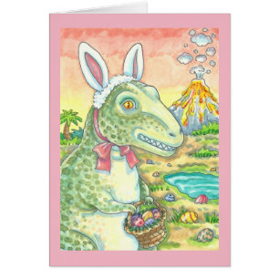 TYRANNOSAURUS T REX EASTER BUNNY GREETING CARTÃO