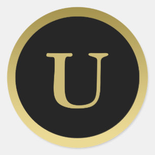 U :: Monograma U Adesivo Preto e Dourado Elegante