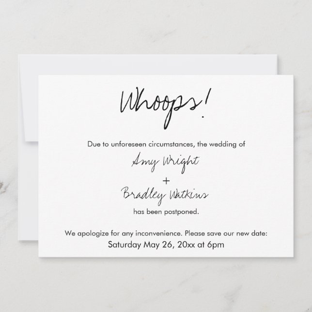 "Uau!" Anúncio de casamento adiado e humorístico (Frente)