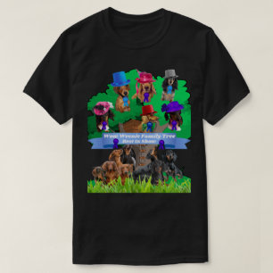 Uau Weenie Família Árvore Camiseta Negra Homens/Mu