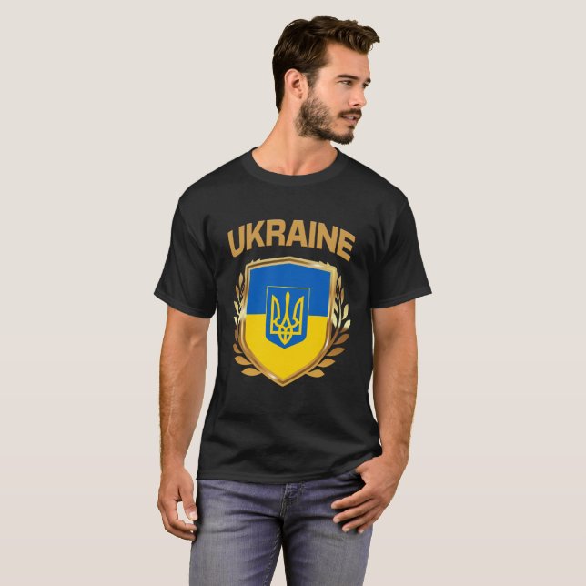 Ucrânia Flag Shield e Emblem T-Shirt (Frente Completa)
