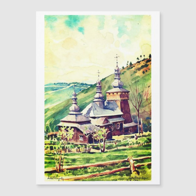 Ucraniano Wooden Church Watercolor 1964 (Frente)
