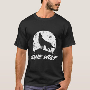 Uivando Lobo Solitário na Camiseta Lua para Homen