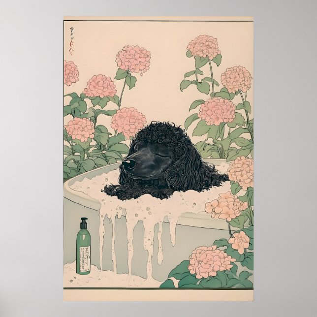 Ukiyo-e Poodle Art Print Japandi Bathroom Poster (Frente)