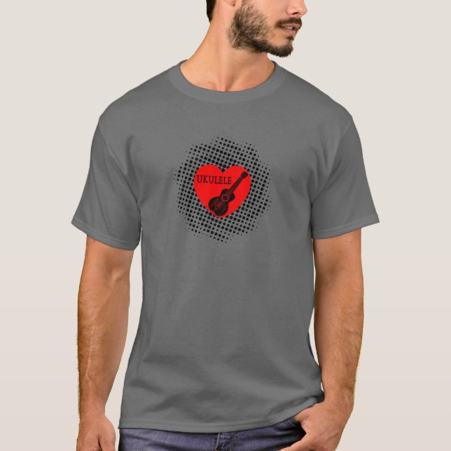 Ukulele Love Black Dot Pattern T-Shirt (Frente)