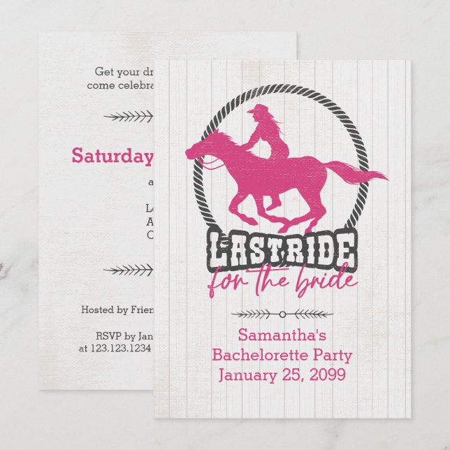 Última Carona Rosa Quente Para O Convite Da Noiva (Frente/Verso)