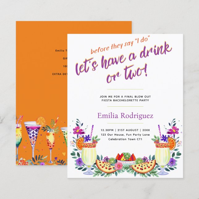 Última Fling Fiesta Cocktails Tacos Bachelorette (Frente/Verso)