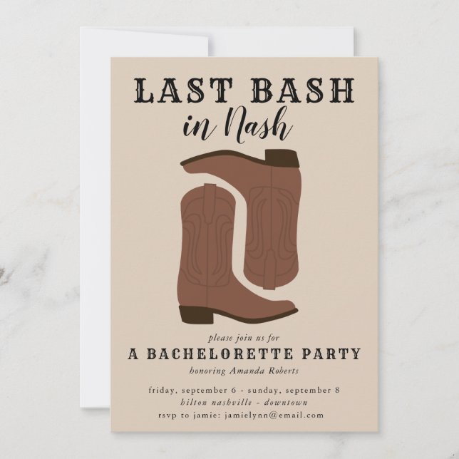 Último Bash em Nash Bachelorette Boots Convite (Frente)